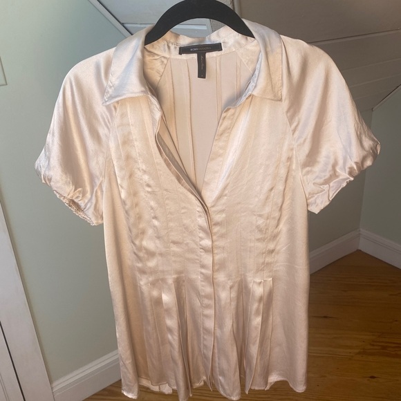 BCBGMAXAZRIA Silk Pleated Peplum Blouse Champagne Women’s M - Picture 6 of 12